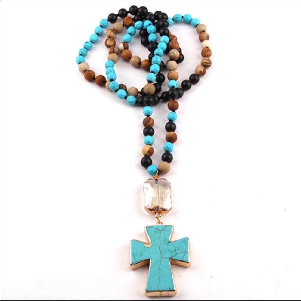 Handmade natural stone cross pendant necklace - Picture 2 of 7